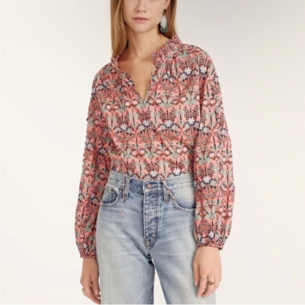 J. Crew Pink Floral Printed Peasant Blouse